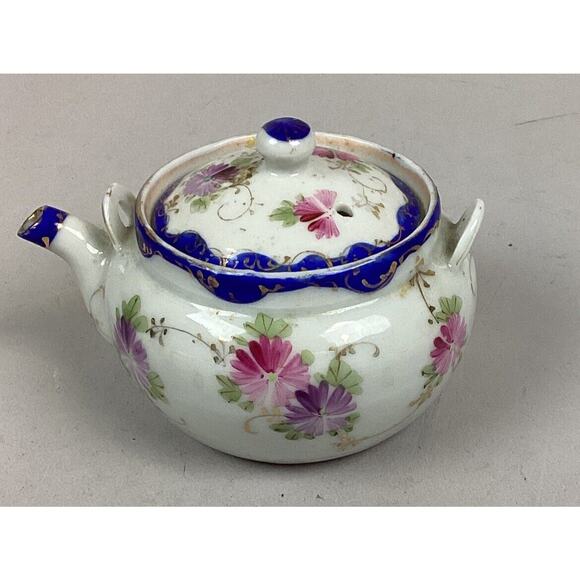 Vintage Porcelain Hand Painted Floral Teapot - 3”Hx4”L - Picture 2 of 11